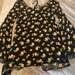 Black dress with yellow flowers